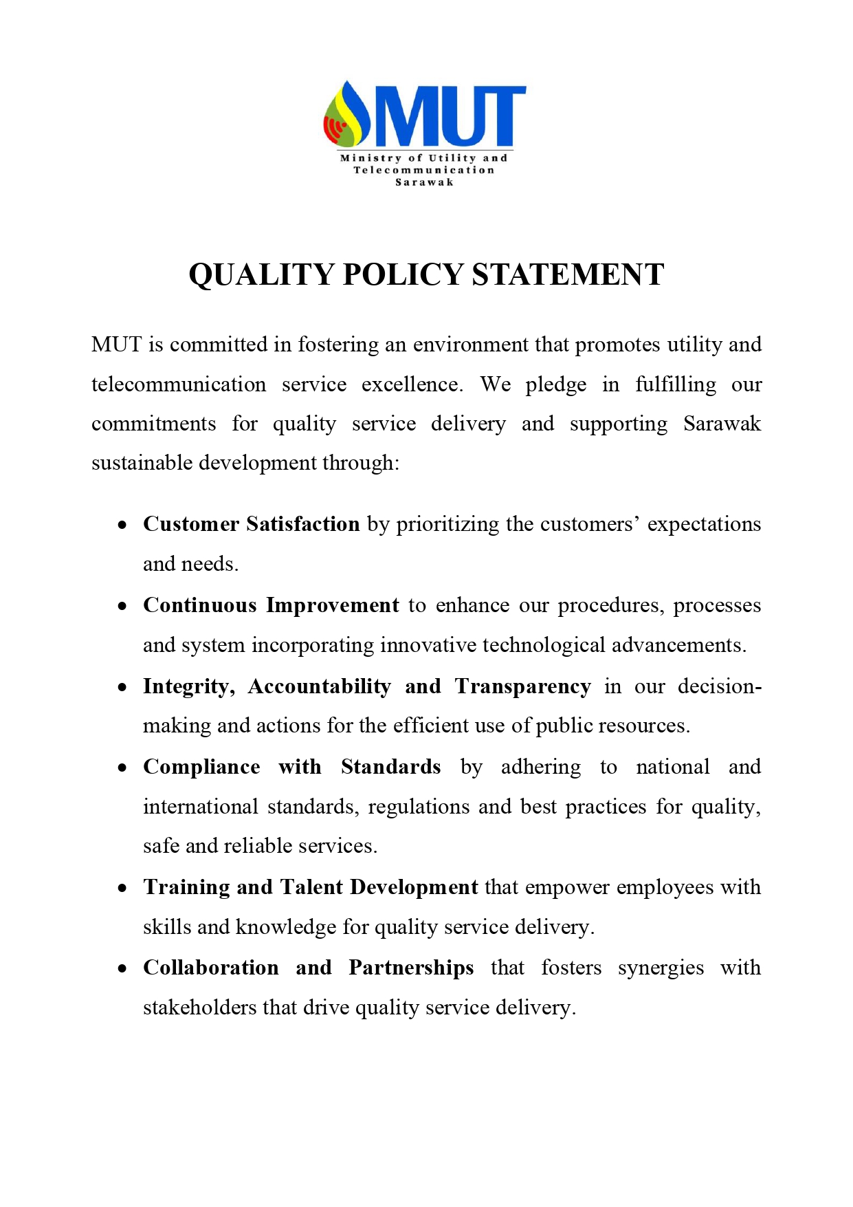 Quality Policy MUT page 1
